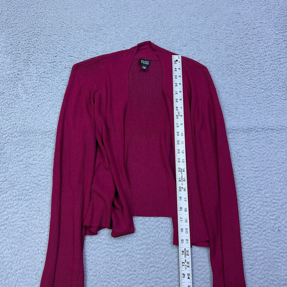 Eileen Fisher Women's M Red Cardigan‎ Wrap Long Sleeve Open Knit Sweater Layer - Picture 3 of 9